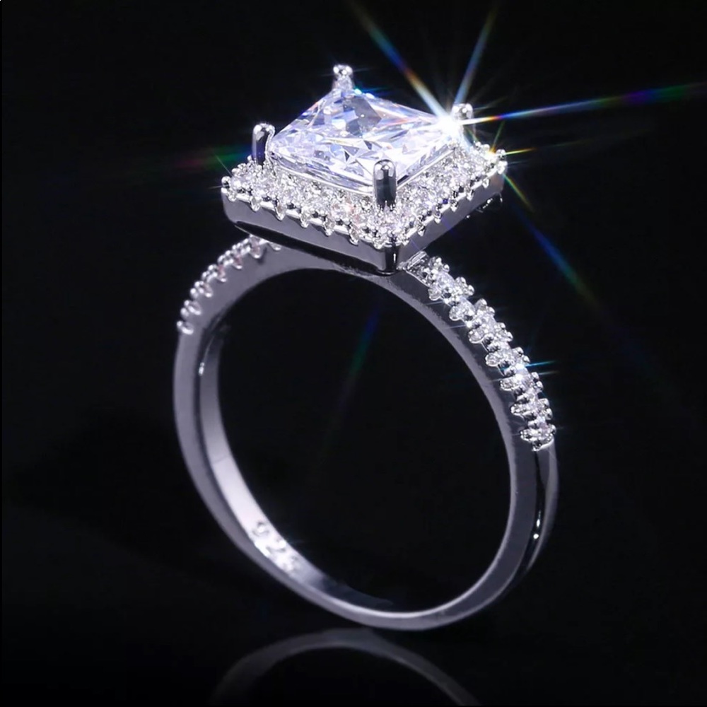 New Square 925 Silver Women’s Sapphire Ring - Picture 4 of 6